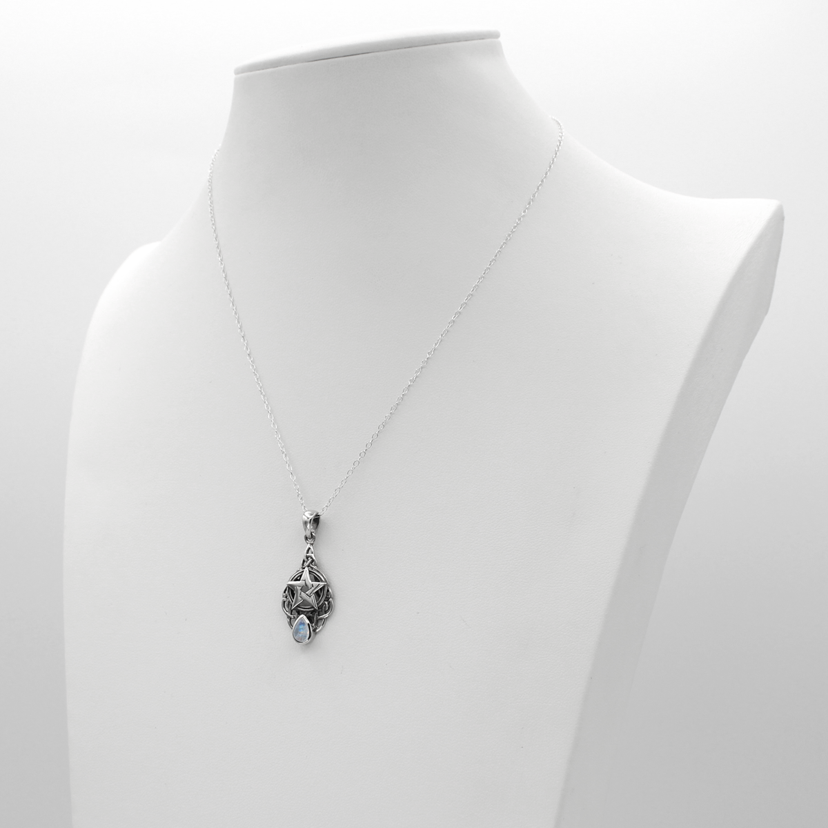 Sterling Silver Celtic Triquetra Knot Pentacle Pendant Rainbow Moonstone Necklace