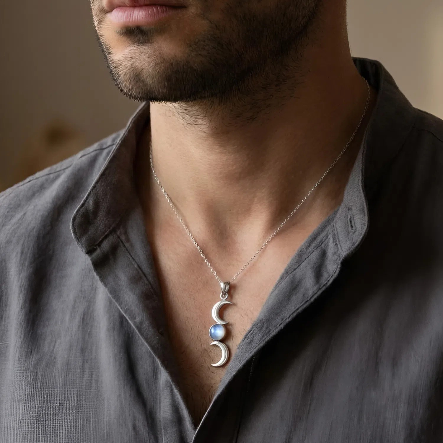Vertical triple moon pendant sterling silver moonstone jewelry