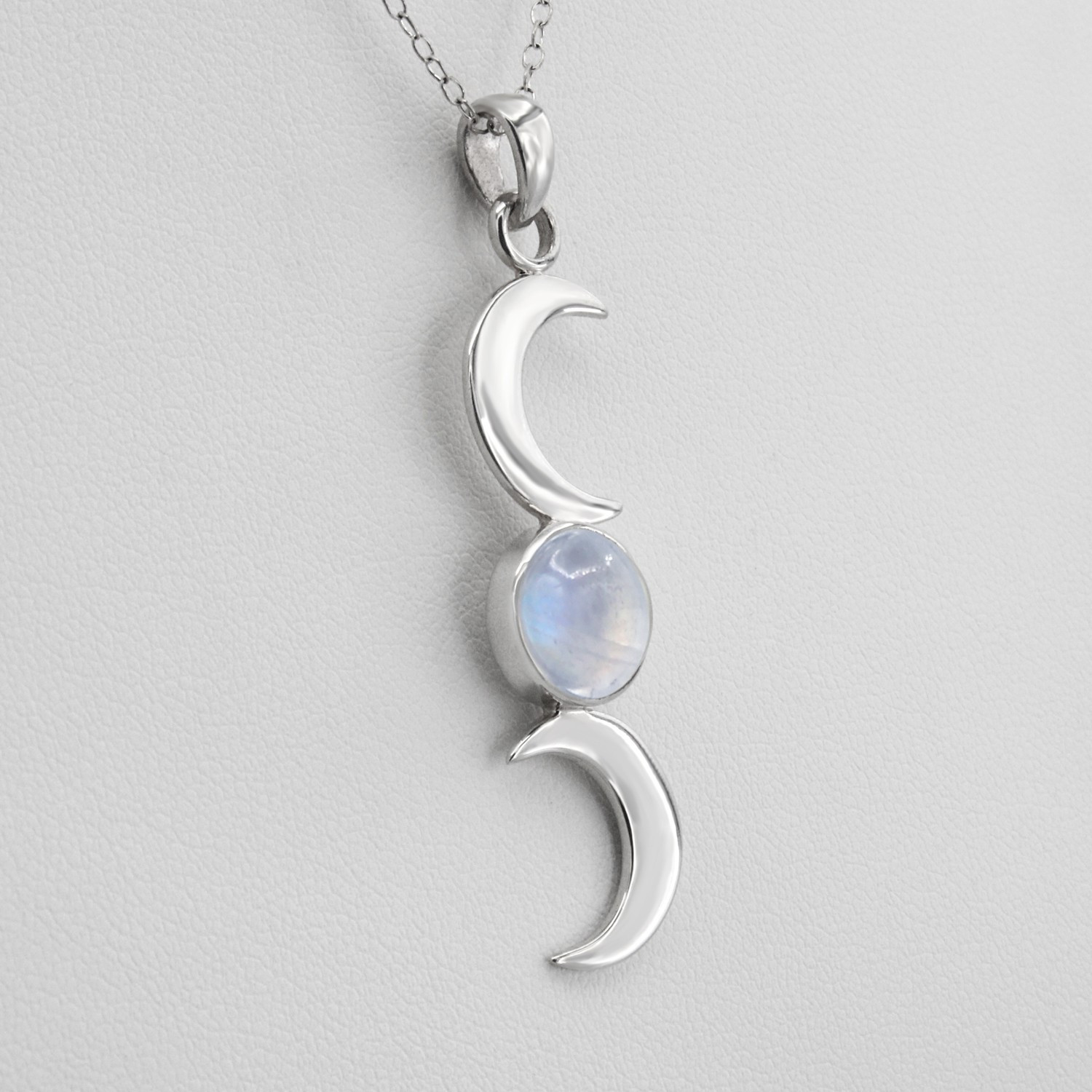 925 silver triple moon phases pendant with rainbow moonstone wiccan necklace