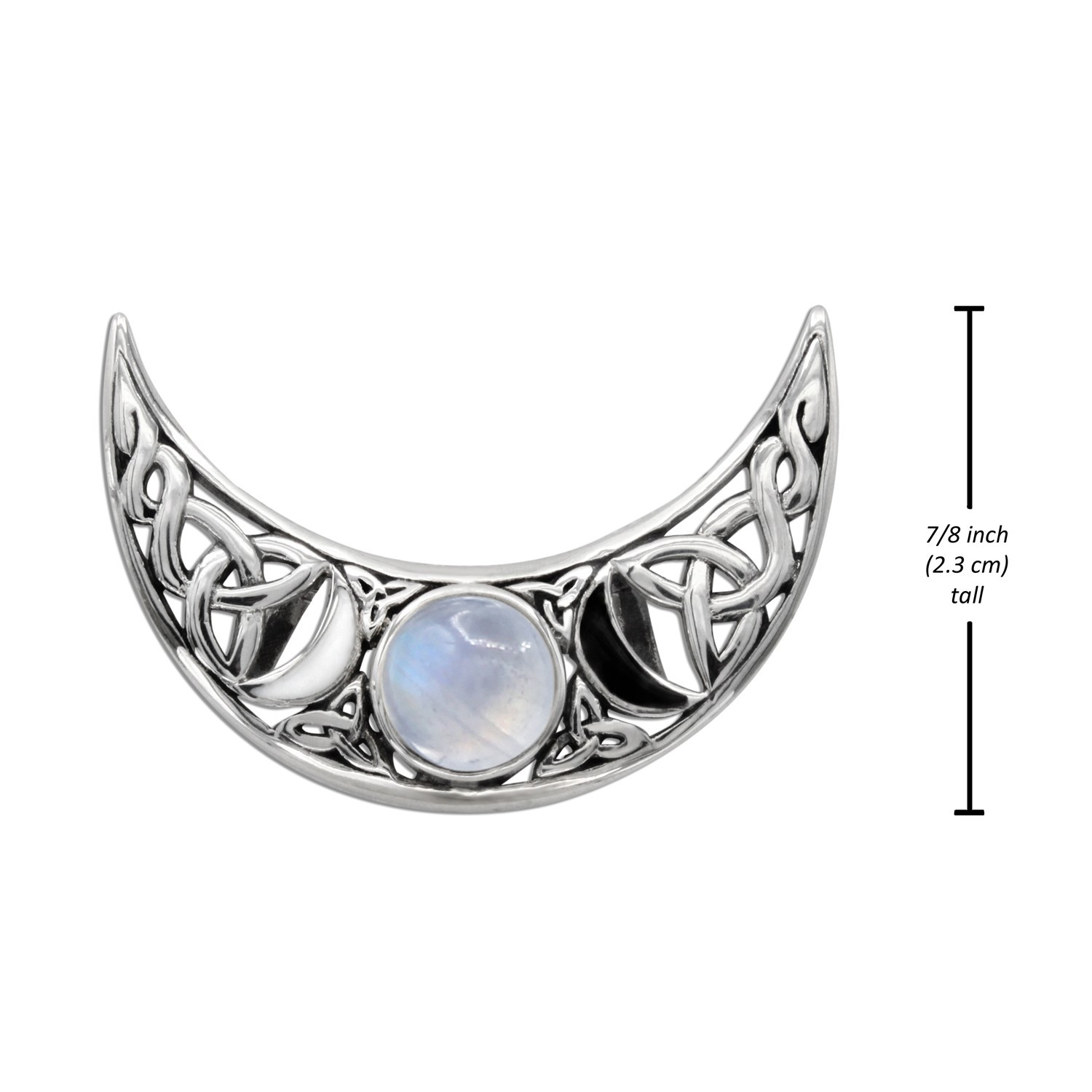 Sterling Silver Celtic Crescent Moon Phase Pendant with Rainbow