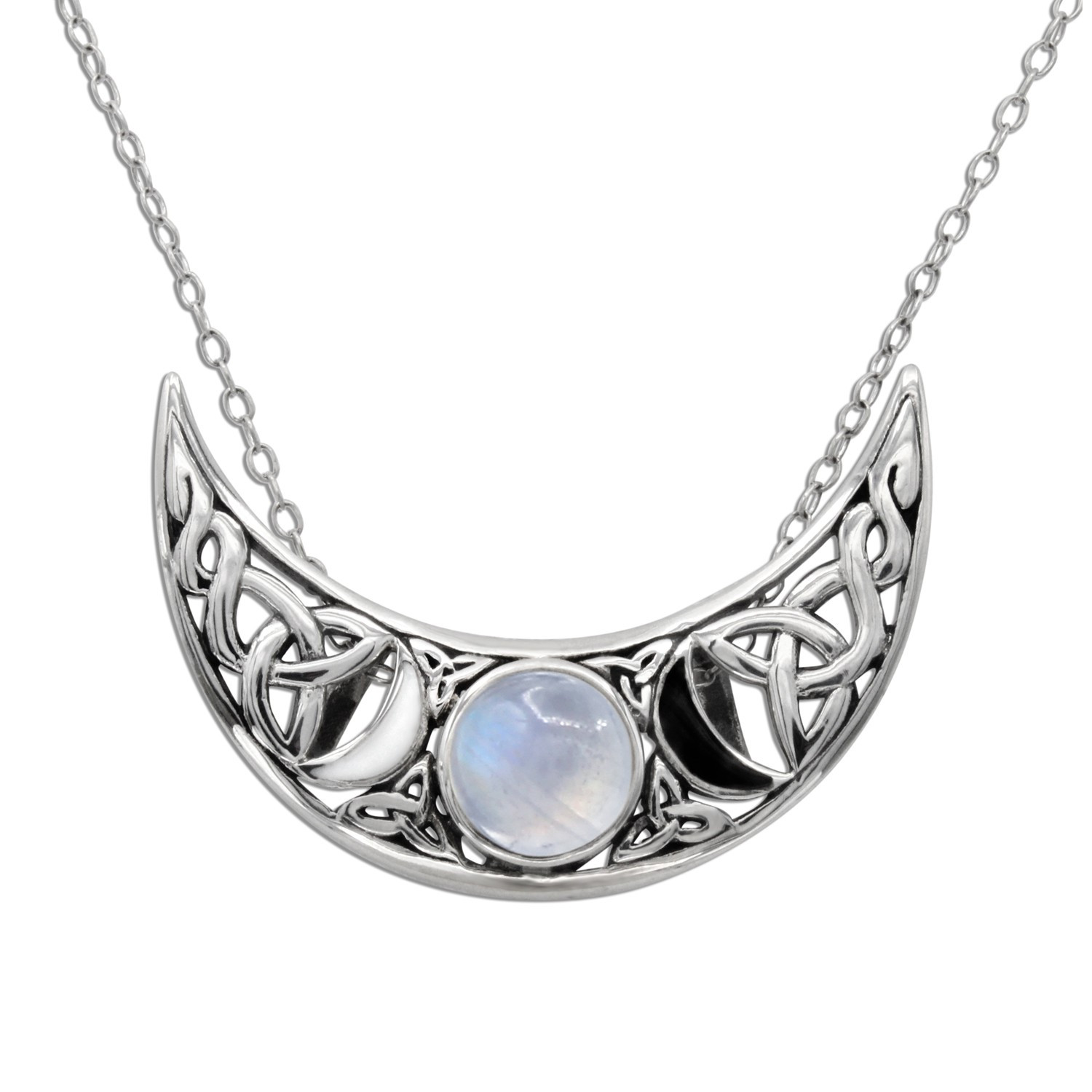 Celtic Crescent Horned Moon Pendant Moonstone Necklace