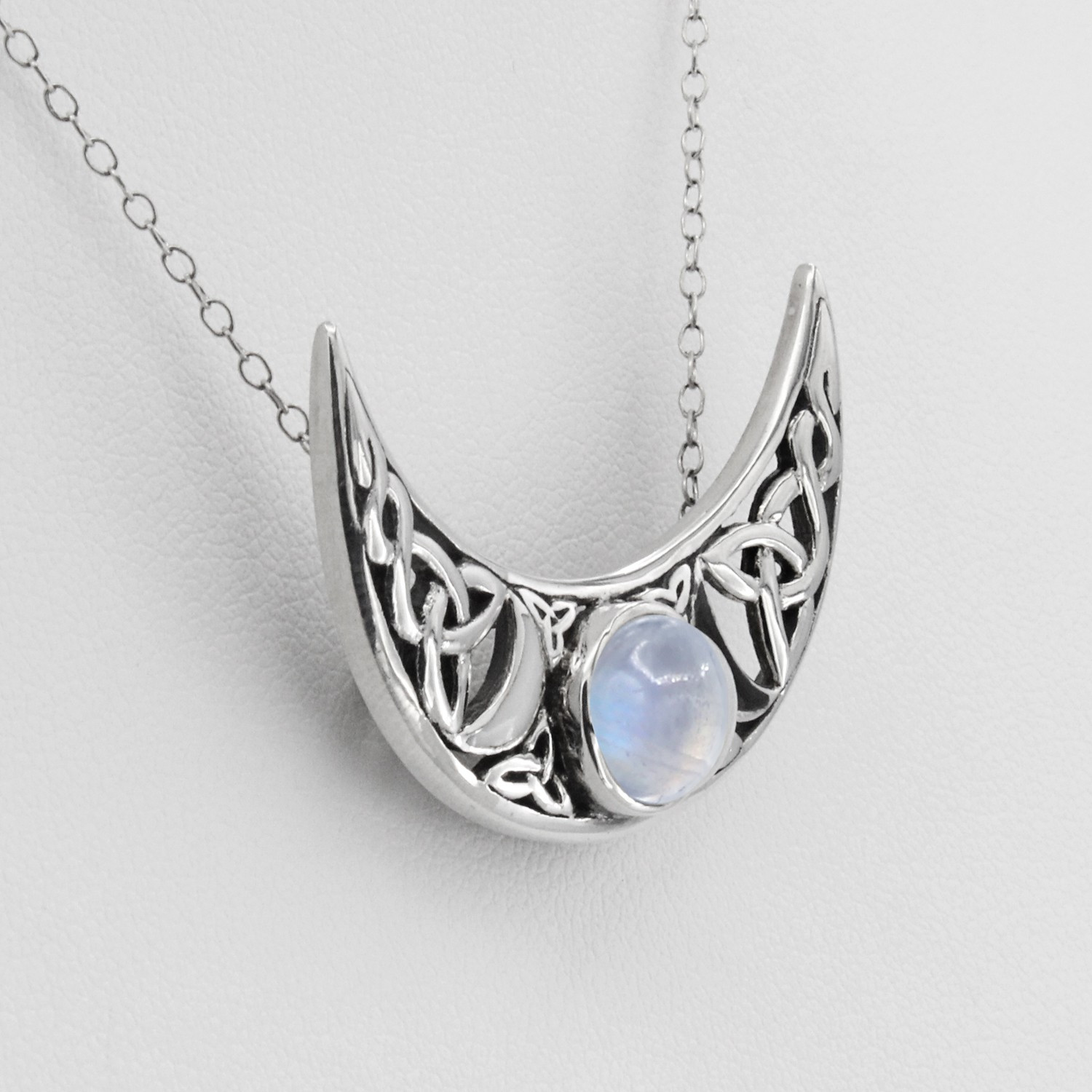 Sterling Silver Celtic Crescent Moon Phase Pendant with Rainbow