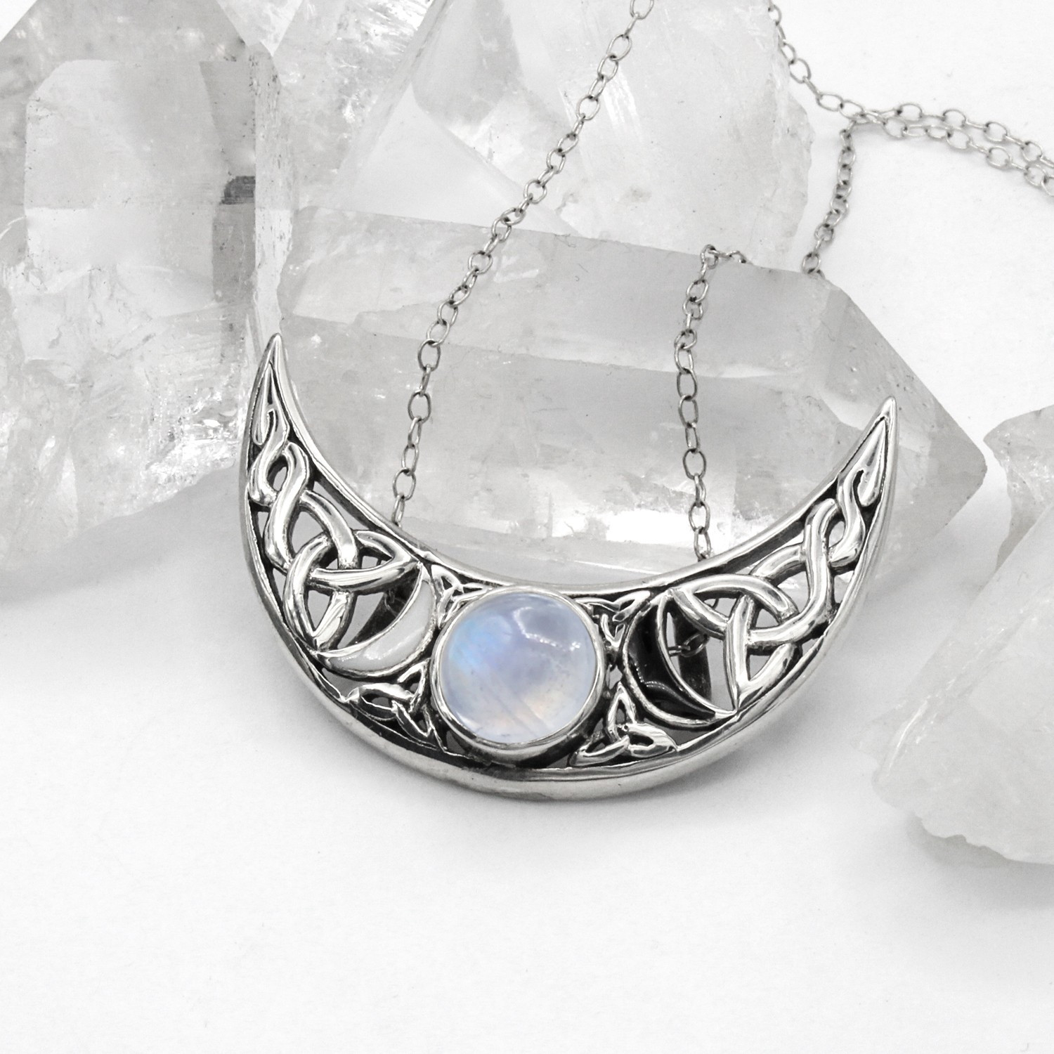 Wiccan Triple Goddess Necklace Celtic Moon Phase Moonstone