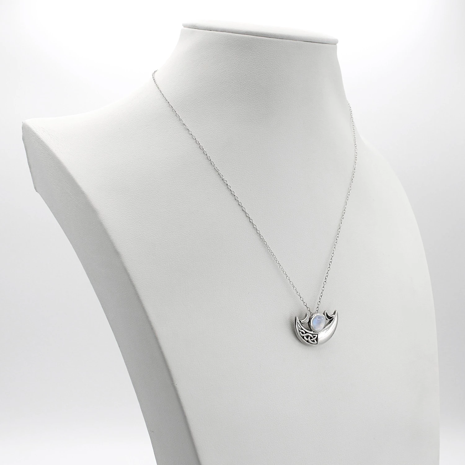 Asymmetrical Celtic Knot Crescent Moon Moonstone Pendant