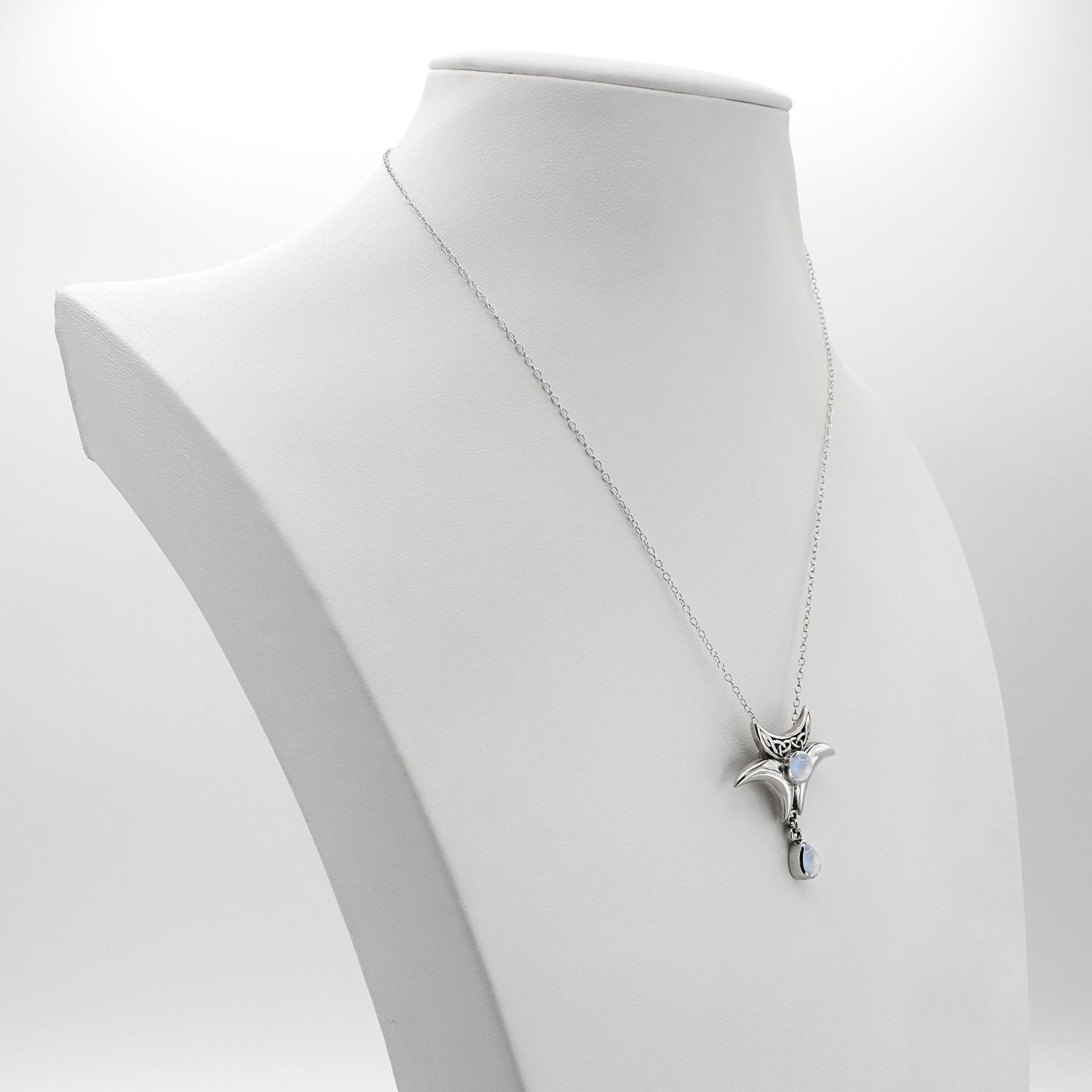 925 sterling silver pagan triple moon moonstone drop pendant