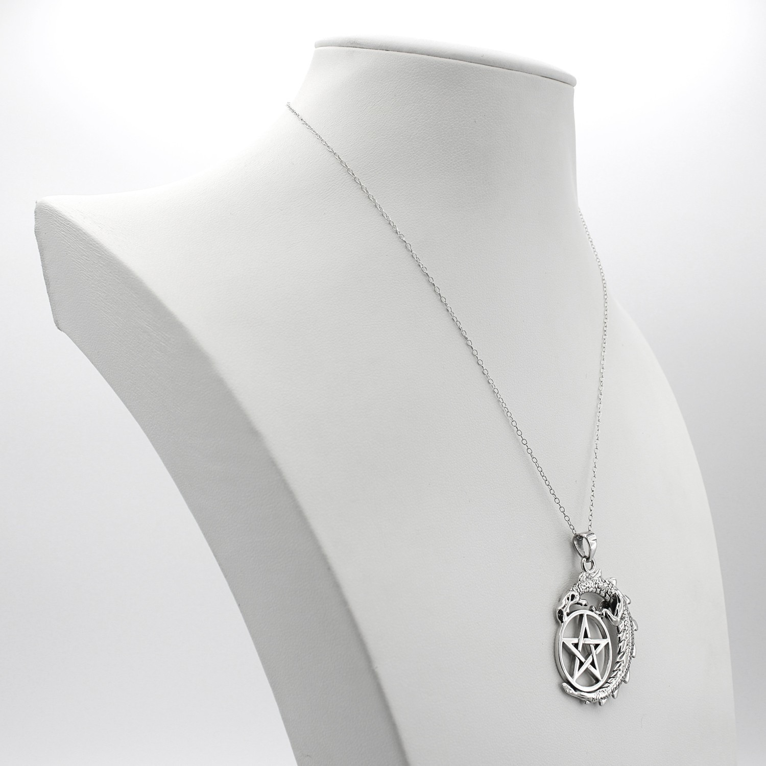 Sterling Silver Dragon Pentacle Wiccan Pagan Jewelry for men or women