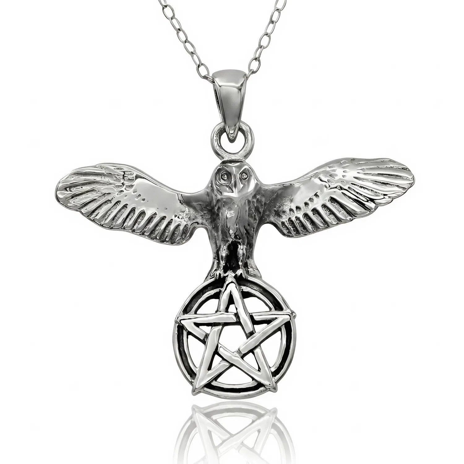 Sterling Silver Owl Pentacle of Wisdom Pendant Wiccan Pagan Jewelry
