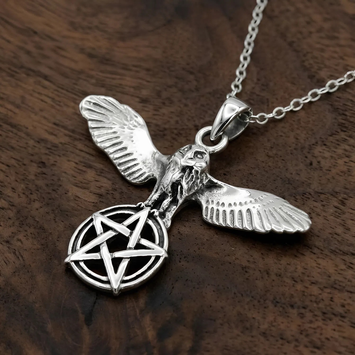 Sterling Silver Owl Pentacle of Wisdom Pendant Wiccan Pagan Jewelry