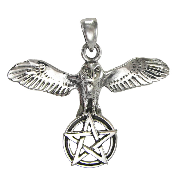 Sterling Silver Owl Pentacle of Wisdom Pendant Wiccan Pagan Jewelry