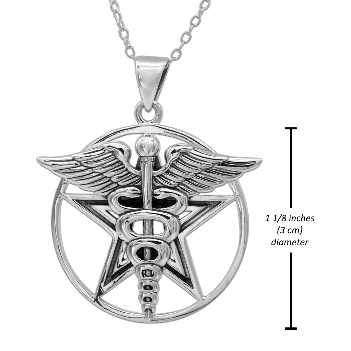 Hermes Greek Pagan God Sterling Silver Caduceus Pentacle Pendant. Moonlight Mysteries Wiccan Store: Pagan Jewelry for men and women
