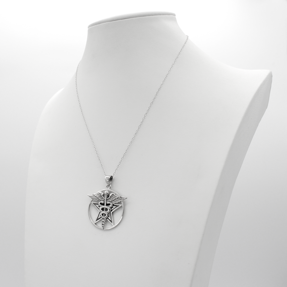 Hermes Greek Pagan God Sterling Silver Caduceus Pentacle Pendant. Moonlight Mysteries Wiccan Store: Pagan Jewelry for men and women