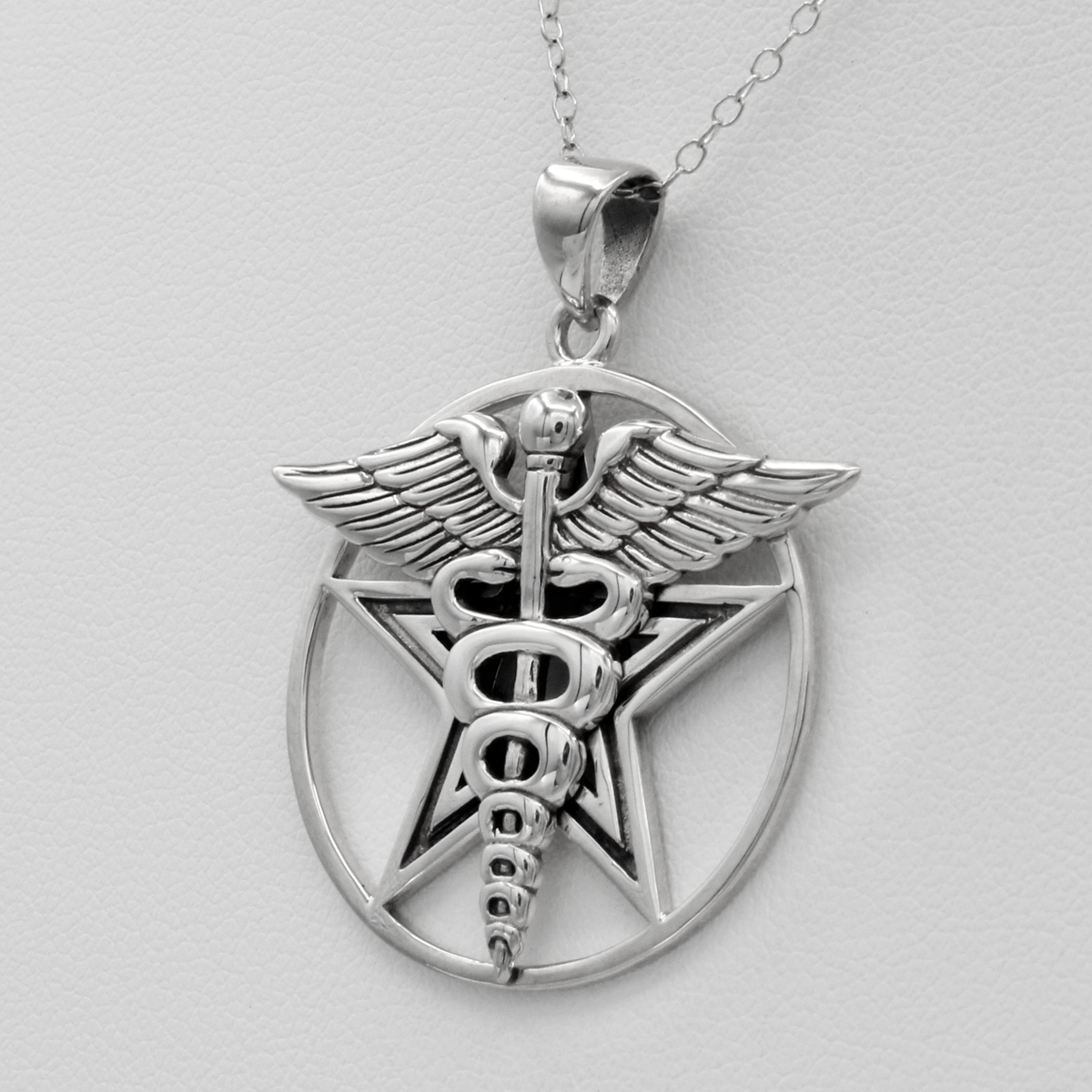 Hermes Greek Pagan God Sterling Silver Caduceus Pentacle Pendant. Moonlight Mysteries Wiccan Store: Pagan Jewelry for men and women