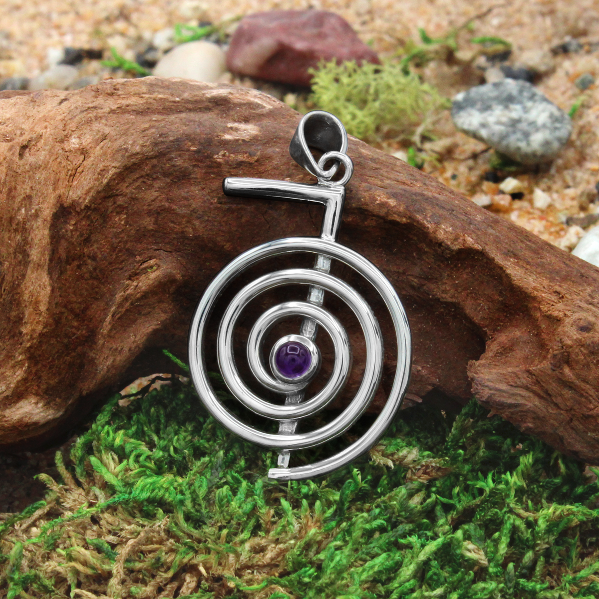 Sterling Silver Cho Ku Rei Amethyst Reiki Pendant