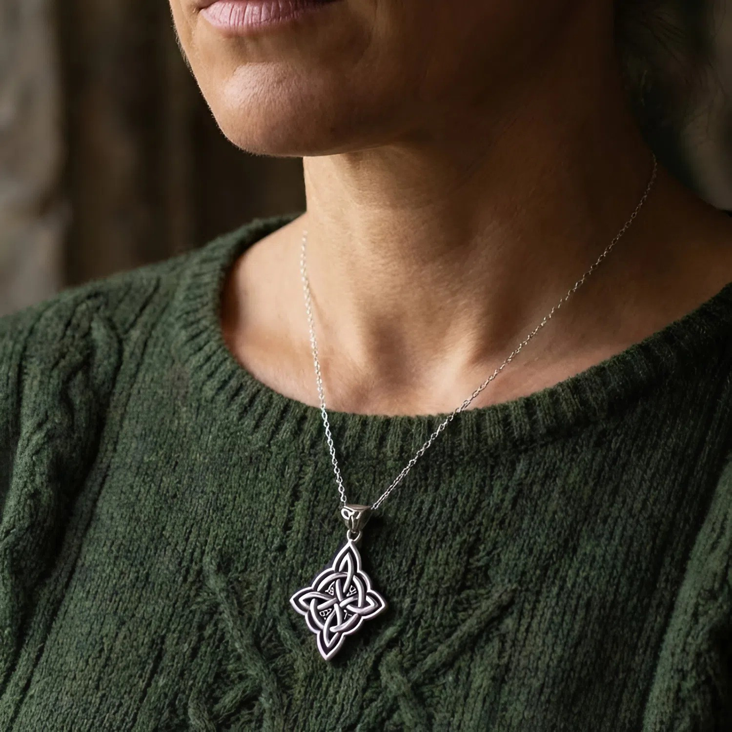witches knot pendant necklace with Celtic triquetra accents