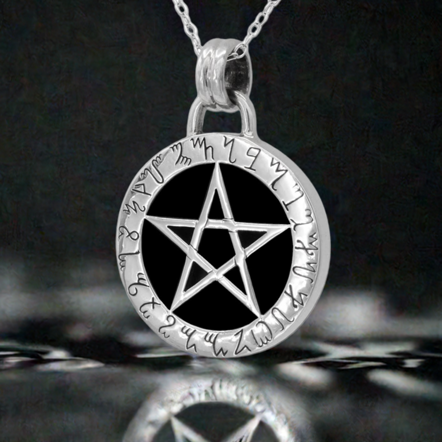 Sterling Silver Theban Scrying Disk Pentacle Pendant necklace | Samhain Jewelry