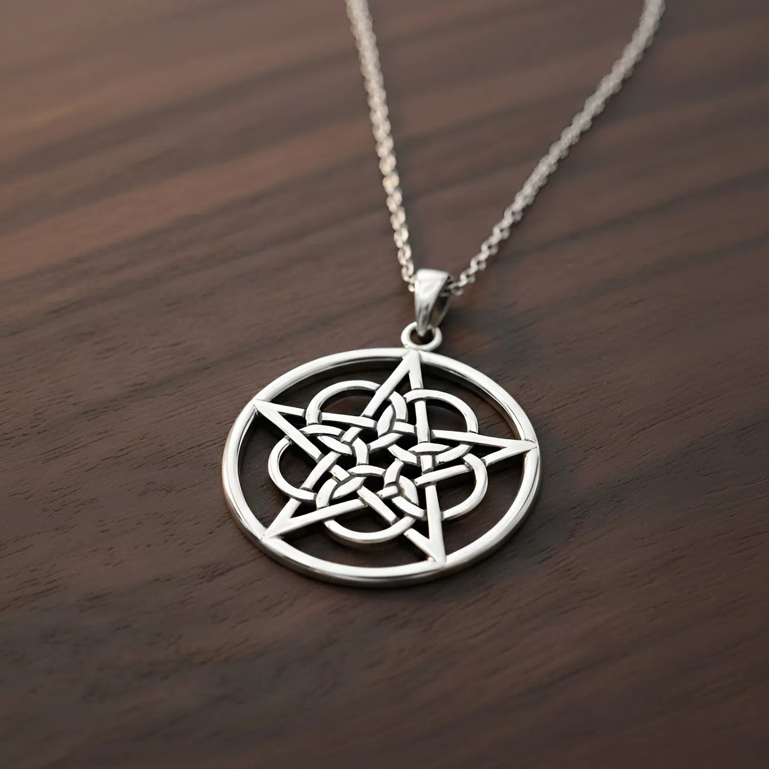 Large Sterling Silver Mystical Ringed Pentagram Pentacle Pendant 