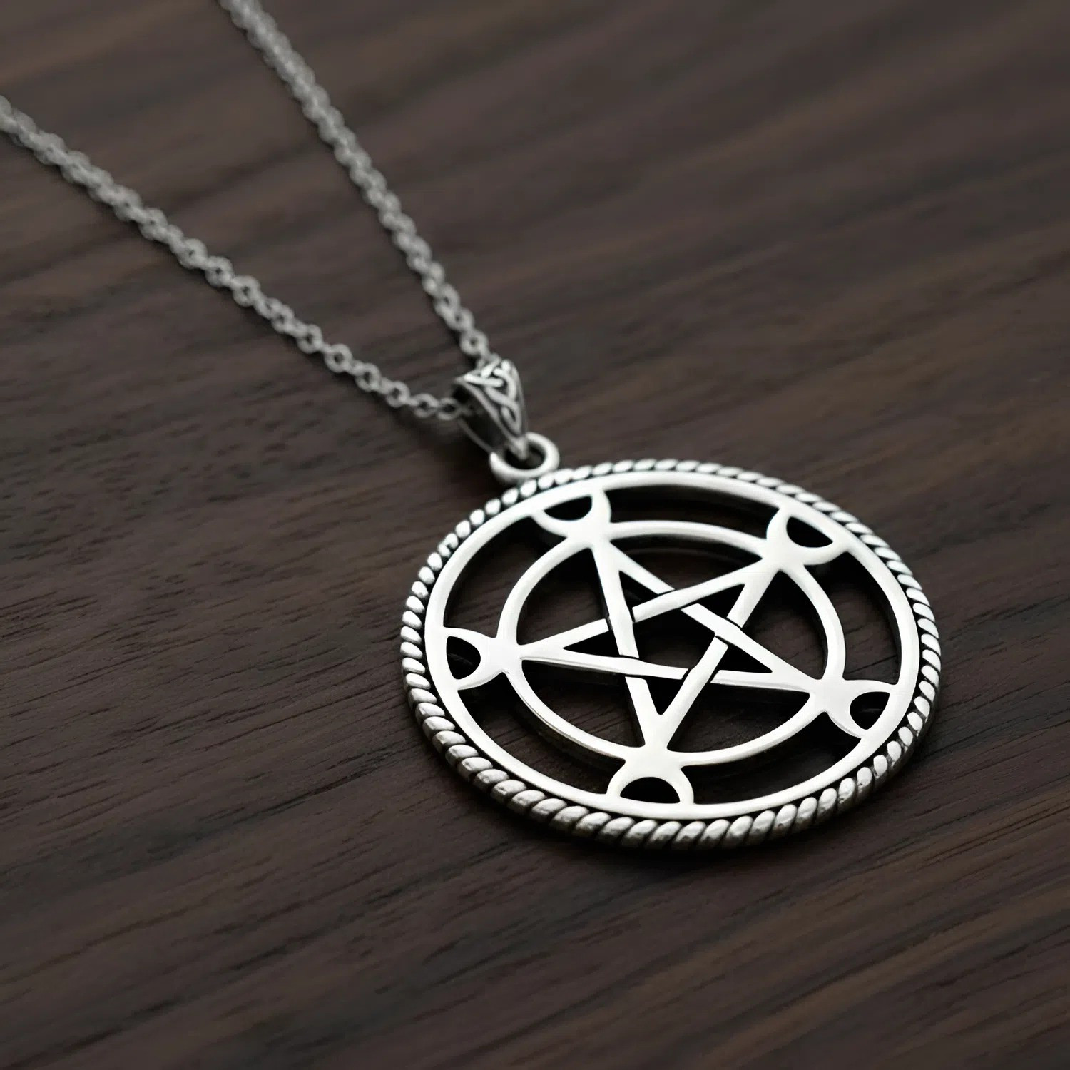 Pentacle Pendant Silver Moon Pentagram Protection Art