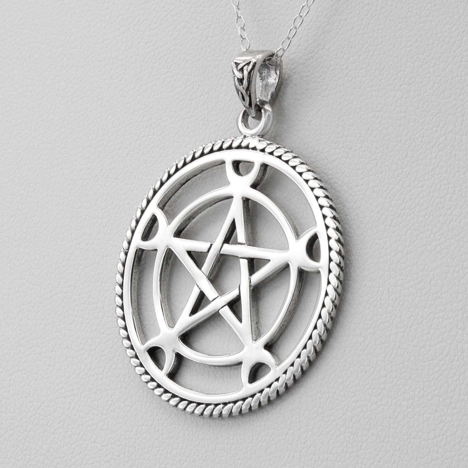 Crescent Moon Pentacle Necklace Sterling Silver Wiccan Pagan Jewelry