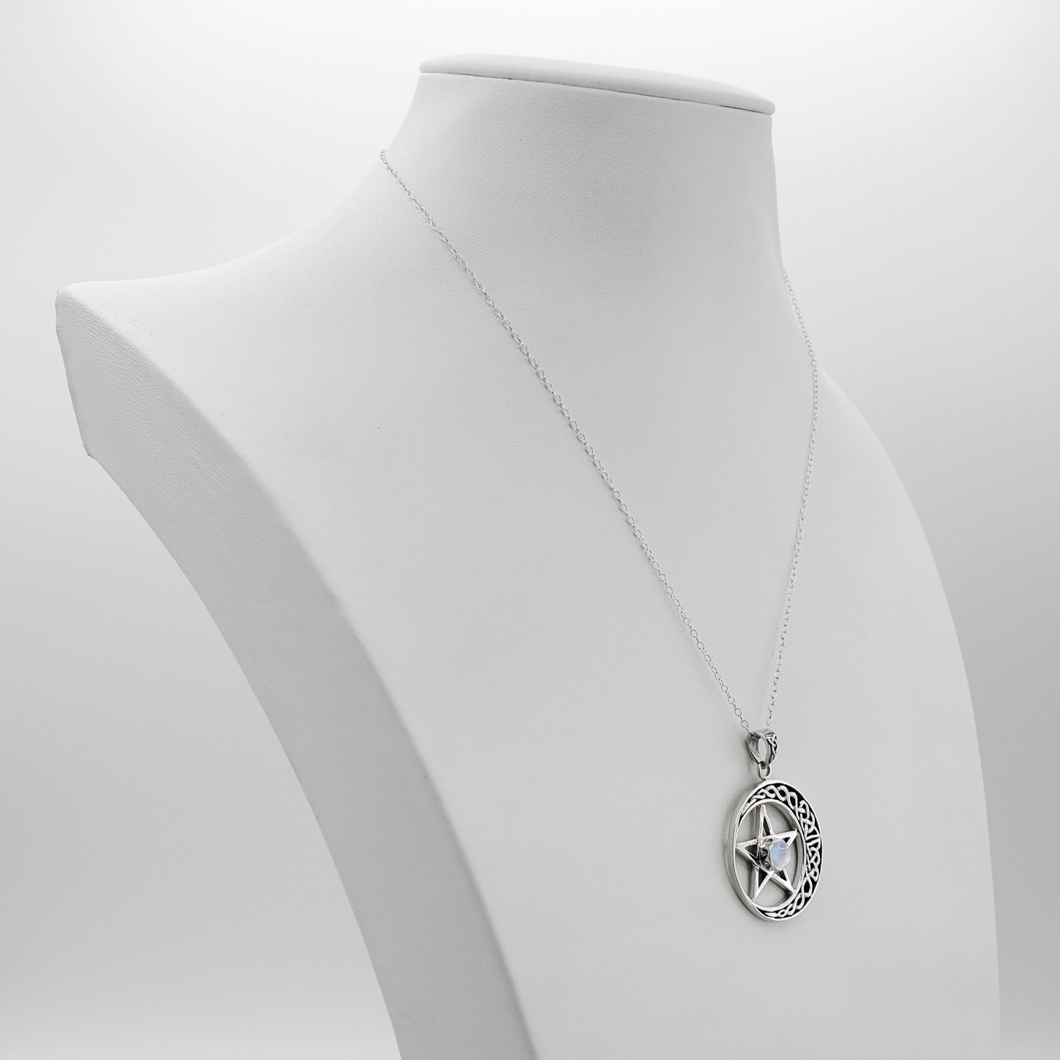 Large Celtic Crescent Moon Pentagram Pentacle Pendant - Sterling
