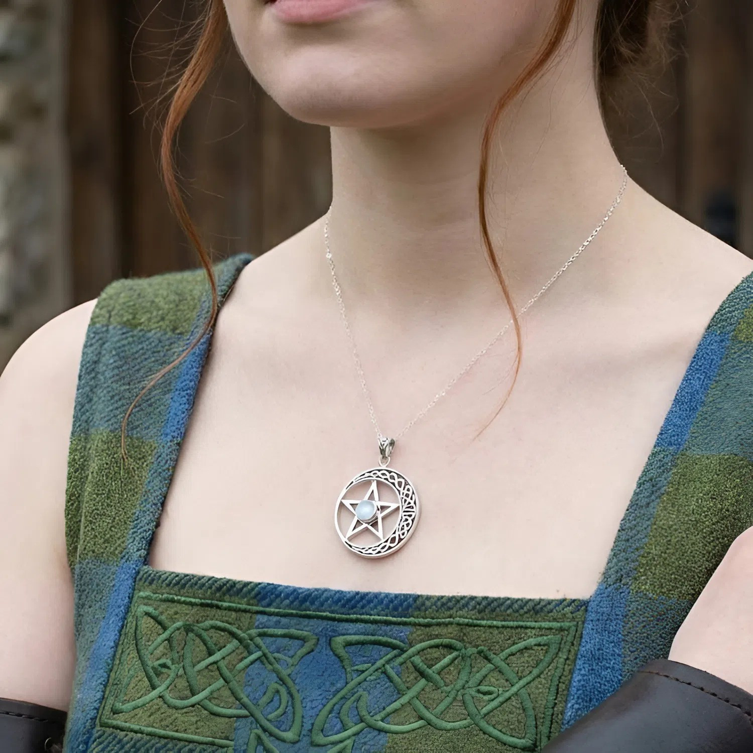 服/ファッション DD Crescent Moon Pentacle Circle /Moon S Sterling Silver Tiny Crescent Moon Pentacle Pentagram Pendant