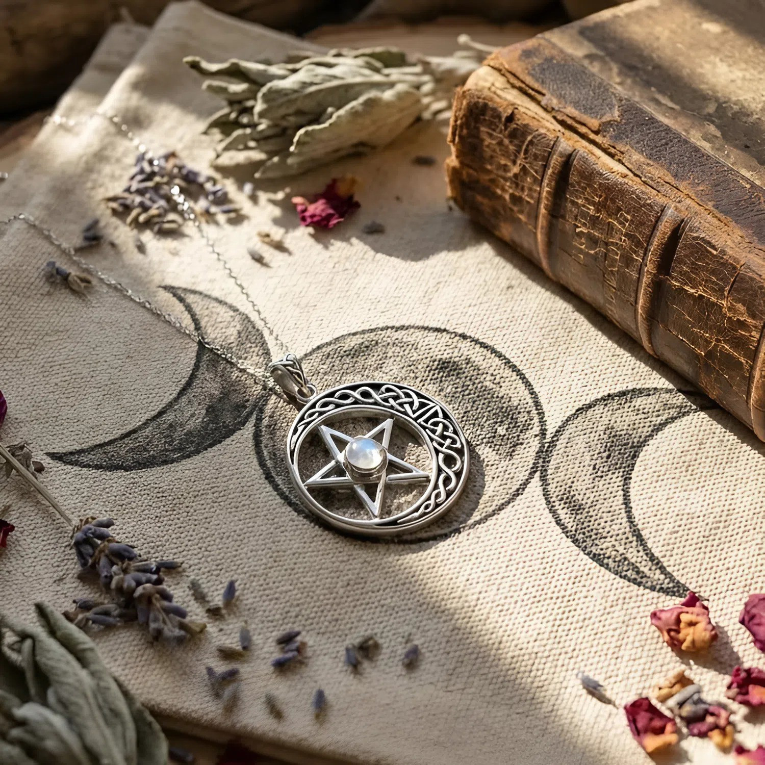 服/ファッション MM Vermeil Crescent Moon Pentacle Pend.. Large Celtic Crescent Moon Pentagram Pentacle Pendant - Sterling