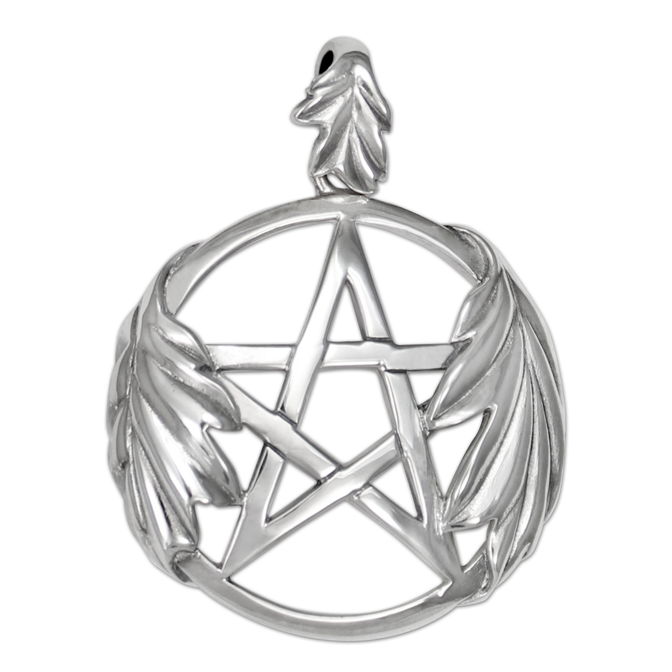 Sterling Silver Oak Leaf Pentacle Pendant Wiccan Pagan Jewelry for men or women