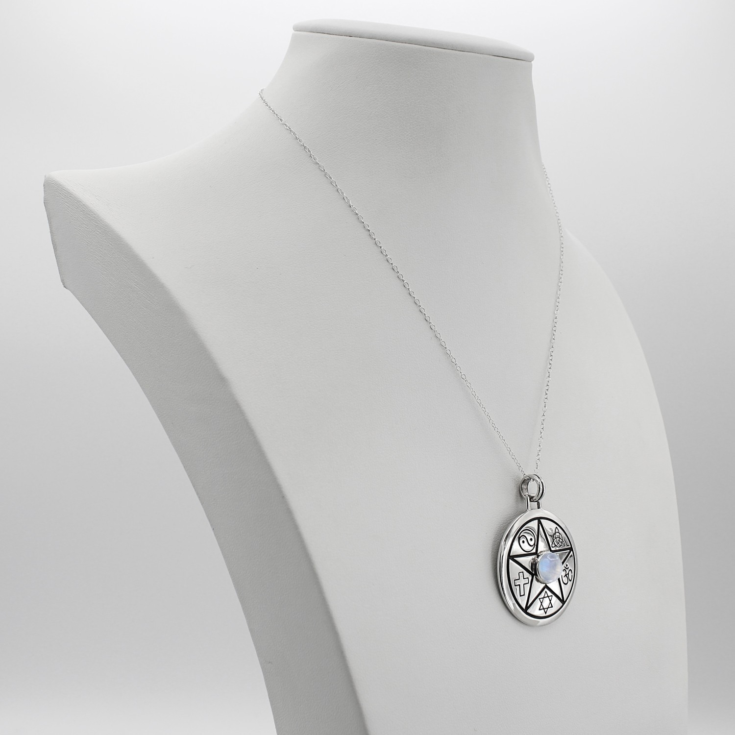 Unitarian Universalist Coexist Pentacle Medallion Silver Necklace