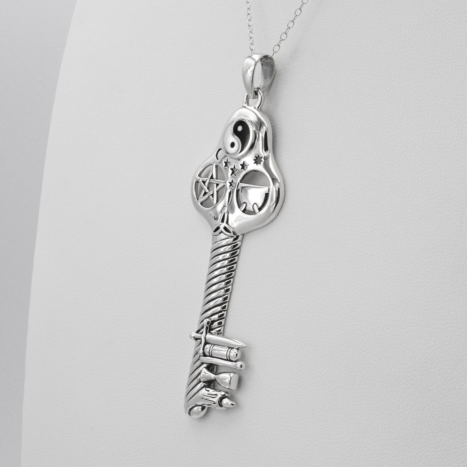 Witches Key of Magic Pendant 925 Silver Yin Yang Pentacle Amulet