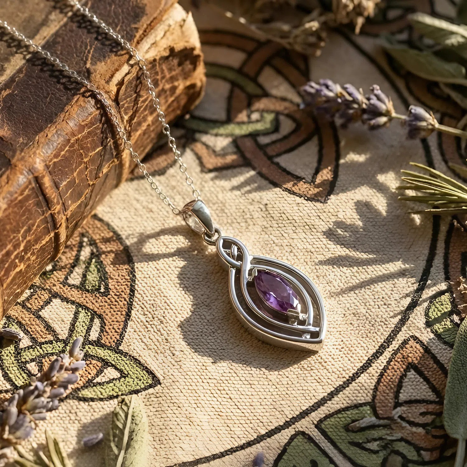 Amethyst Marquise Necklace Sterling Silver Celtic Infinity Jewelry