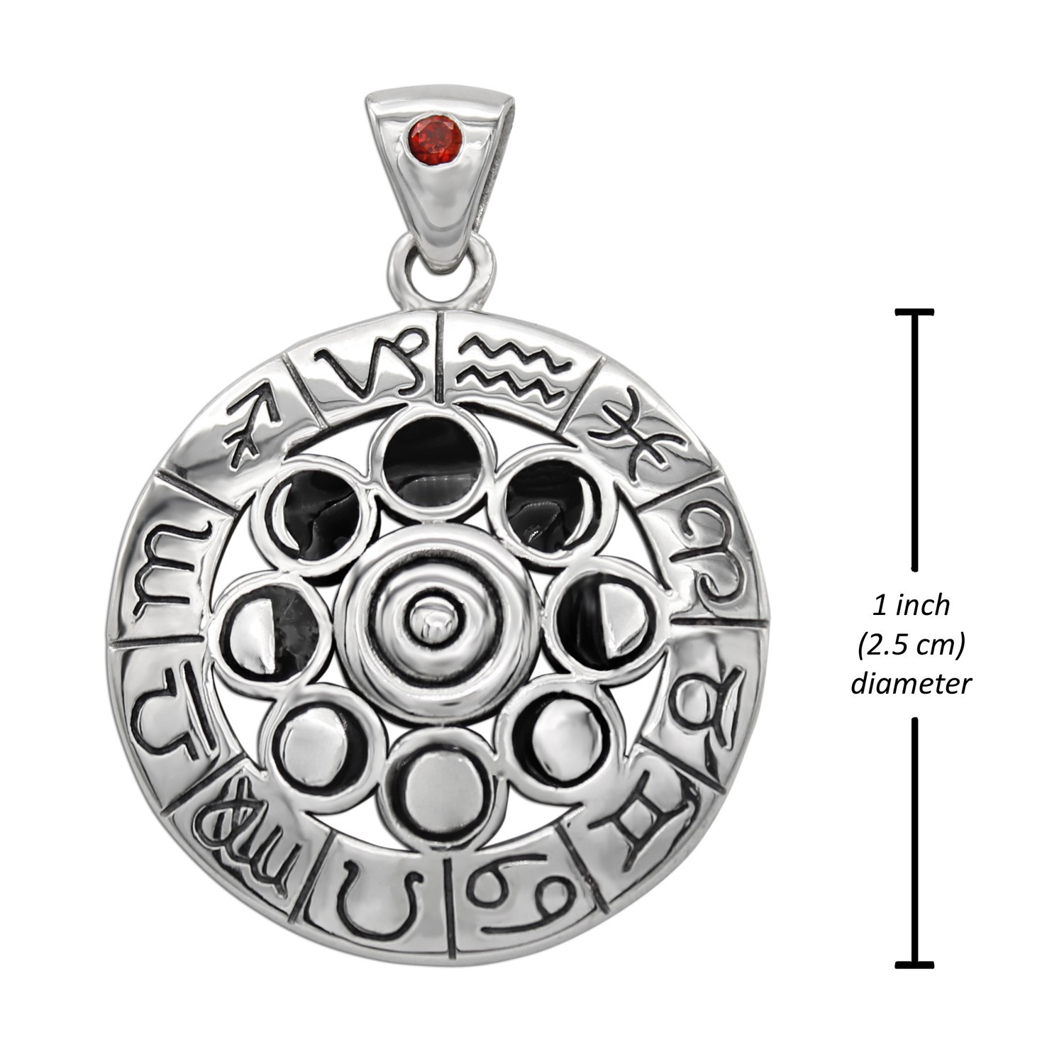 Zodiac Moon Phase Pendant Necklace Measurement 1 inch (25 mm)