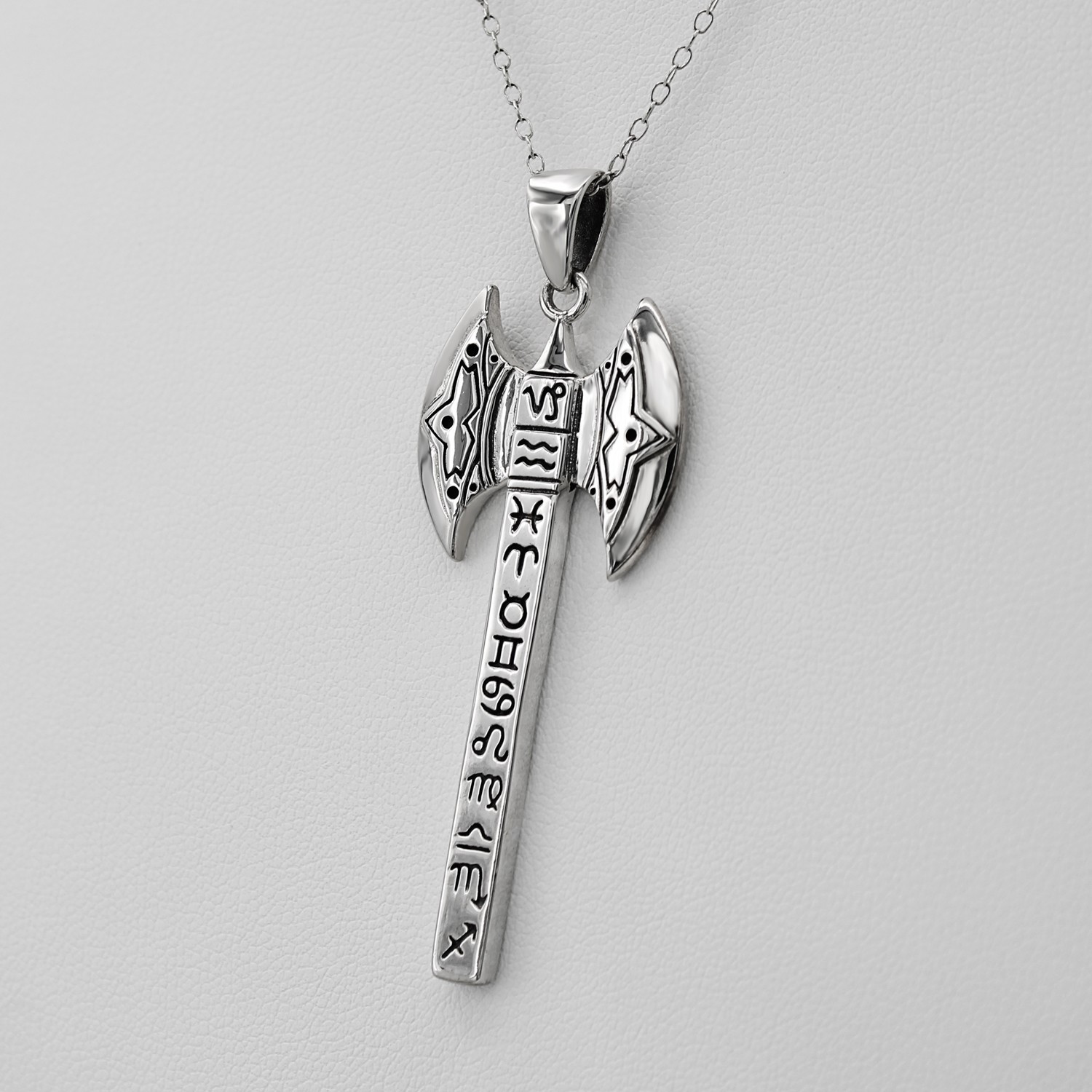 Zodiac Pendant Necklace Featuring a Silver Labrys Axe Design