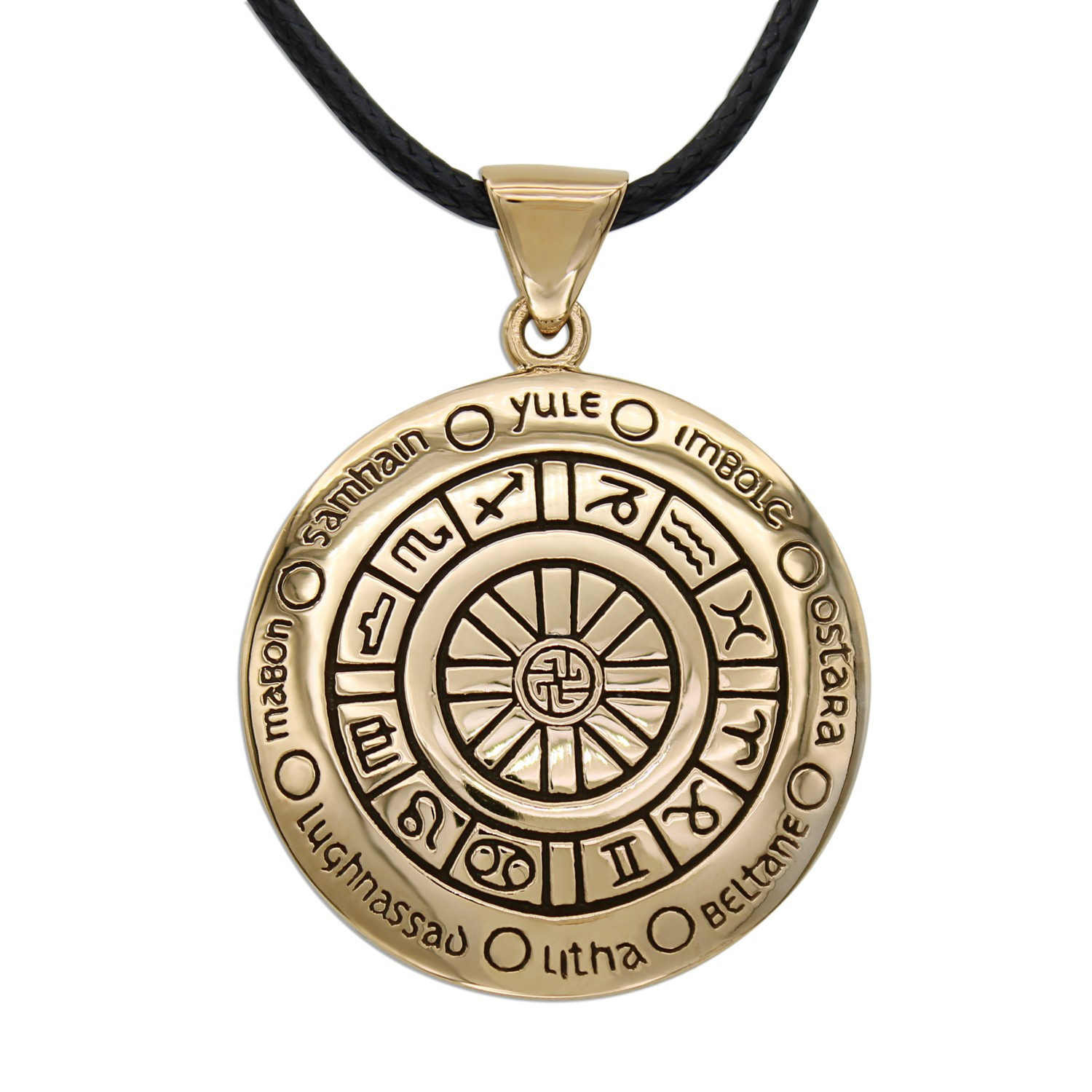 Solid Bronze Wiccan Talisman Pendant Showing the Eight Seasonal Sabbats
