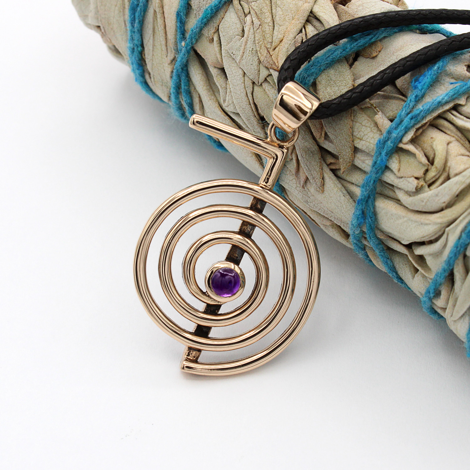 Bronze Cho Ku Rei Pendant | Reiki Necklace | Reiki Amethyst Jewelry