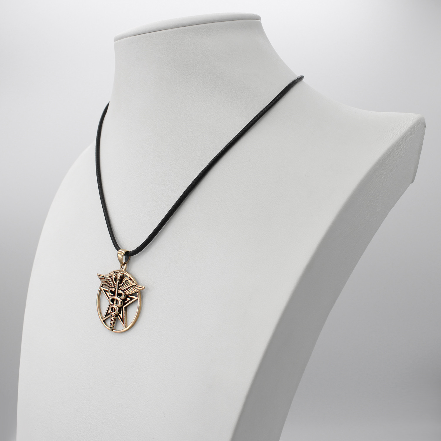 Bronze Caduceus Pentagram Pentacle Pendant Pagan Jewelry
