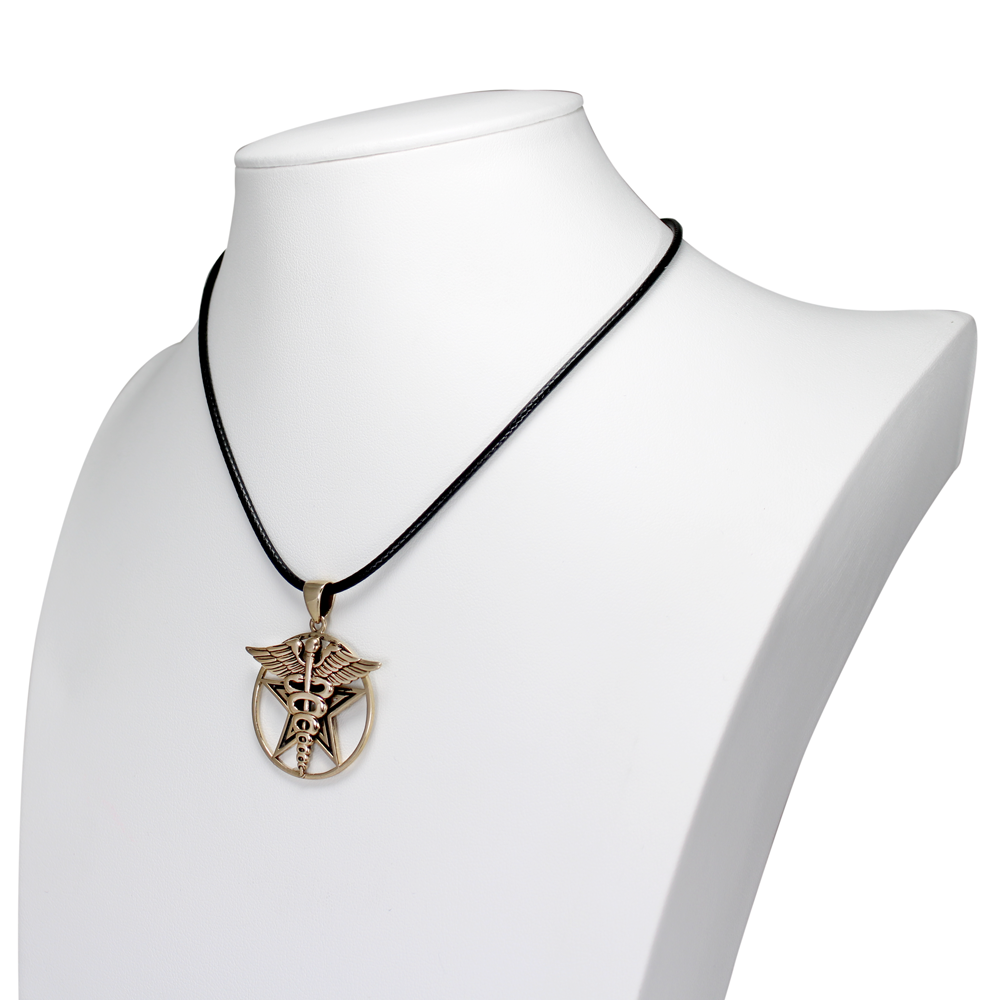 Bronze Caduceus Pentagram Pendant Pagan Jewelry