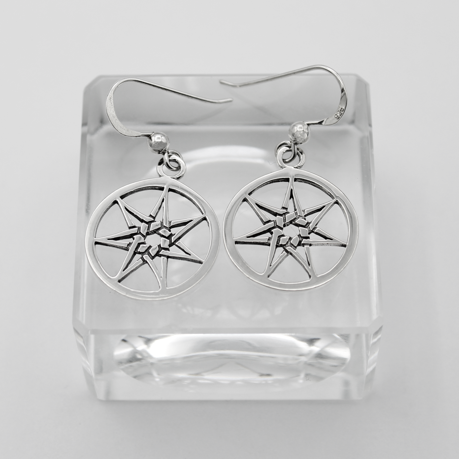 Sterling Silver Fairy Star Septagram Dangle Earrings
