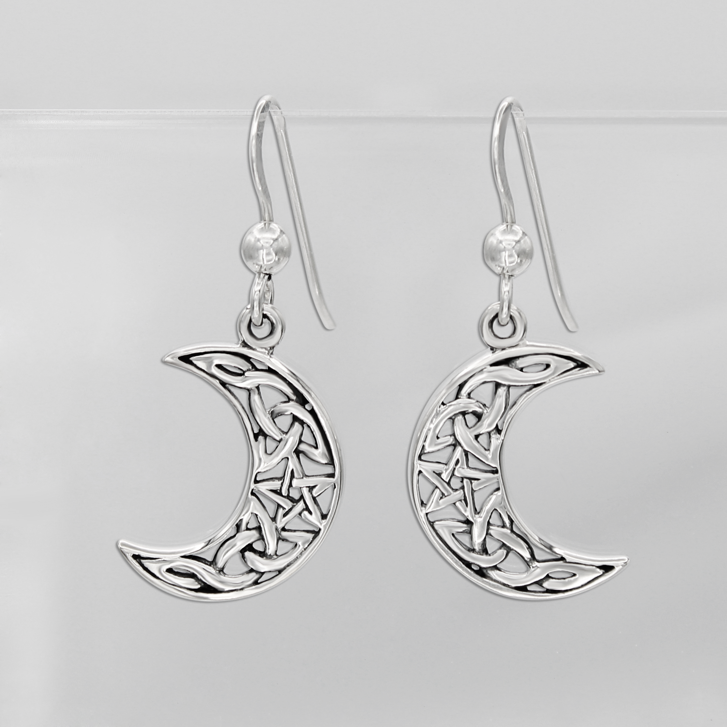 Womens Sterling Silver Moon Earrings Gift with Pentagram Charm