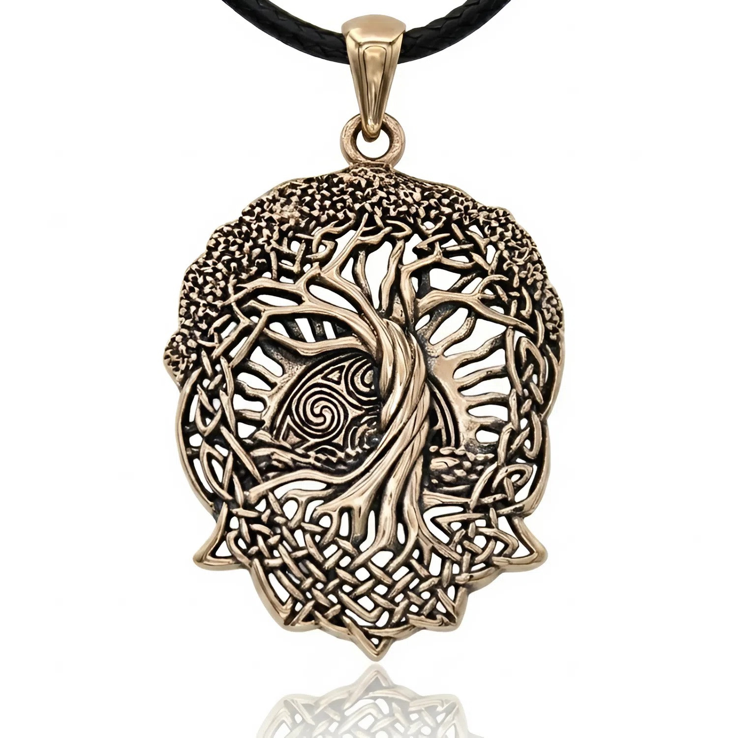 Bronze Celtic Knot World Tree of Life Pendant with Rising Sun