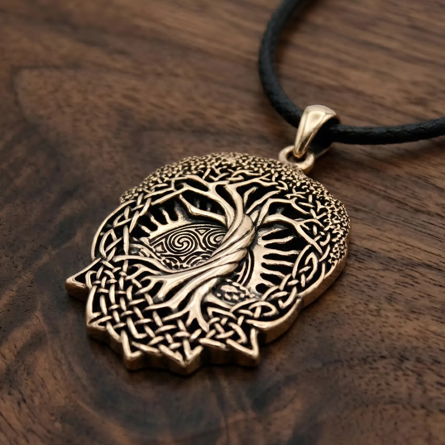 Bronze Celtic Knot World Tree of Life Pendant with Rising Sun