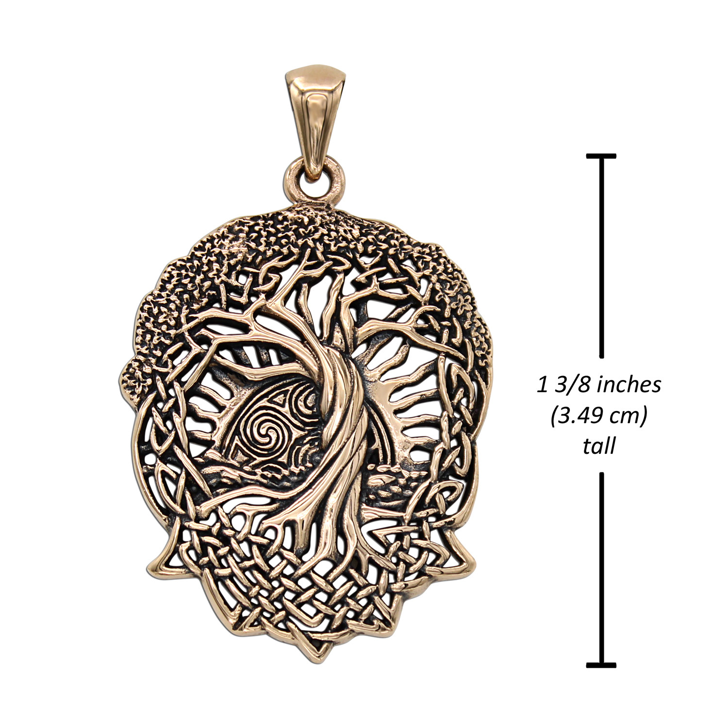 Bronze Celtic Knot World Tree of Life Pendant with Rising Sun