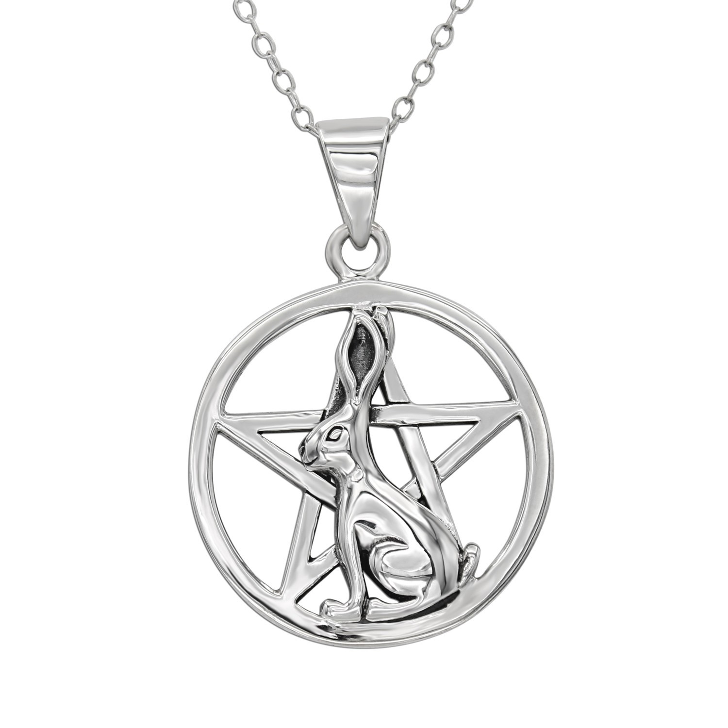 Sterling Silver Bunny Rabbit Pentacle Wiccan Pentagram Pendant Jewelry