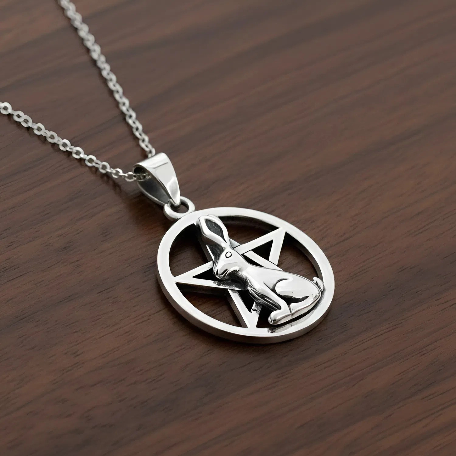 Rabbit Pentacle Pendant Crafted in Elegant Fine Sterling Silver