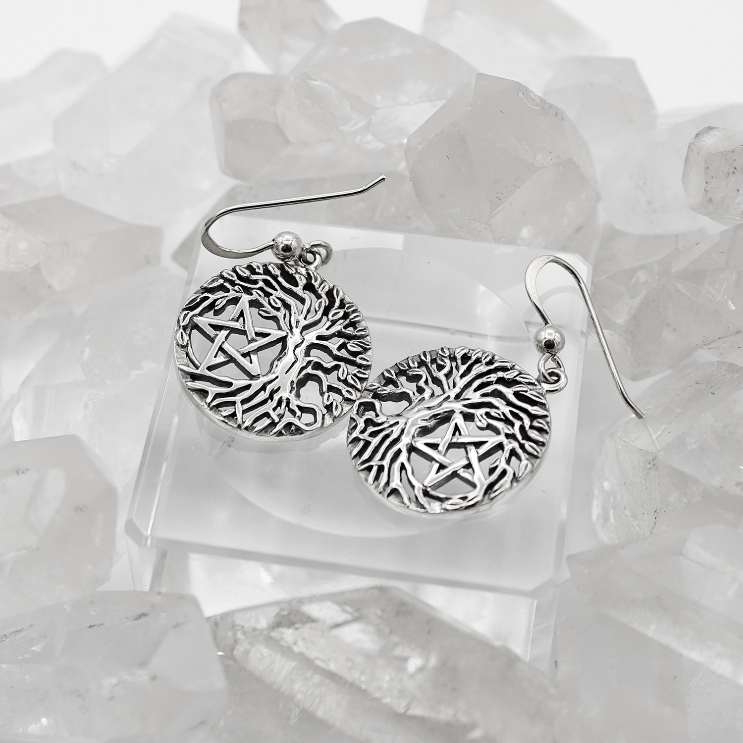 .925 Sterling Silver Wicca Jewelry Tree of Life with Pentagram Symbol