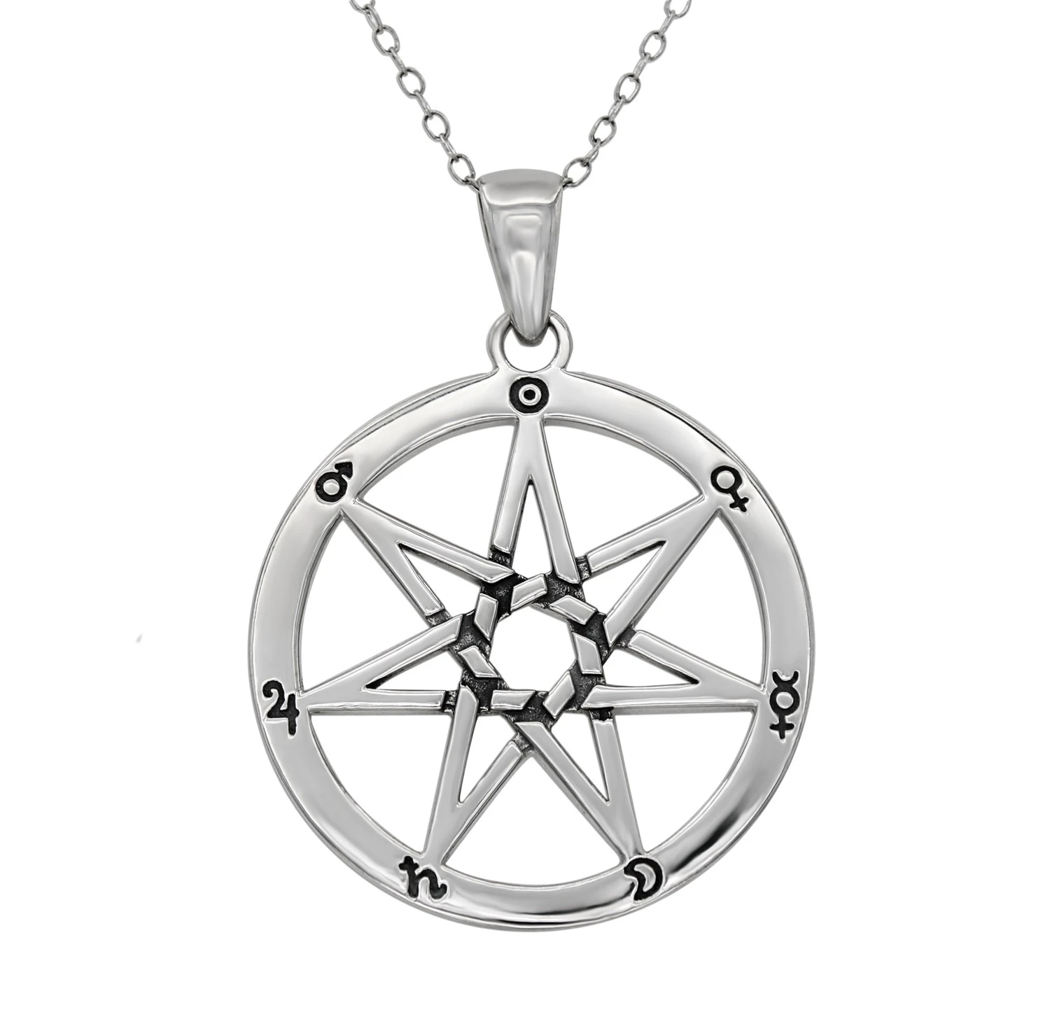 Large Sterling Silver Septagram Heptagram Faery Star Pendant