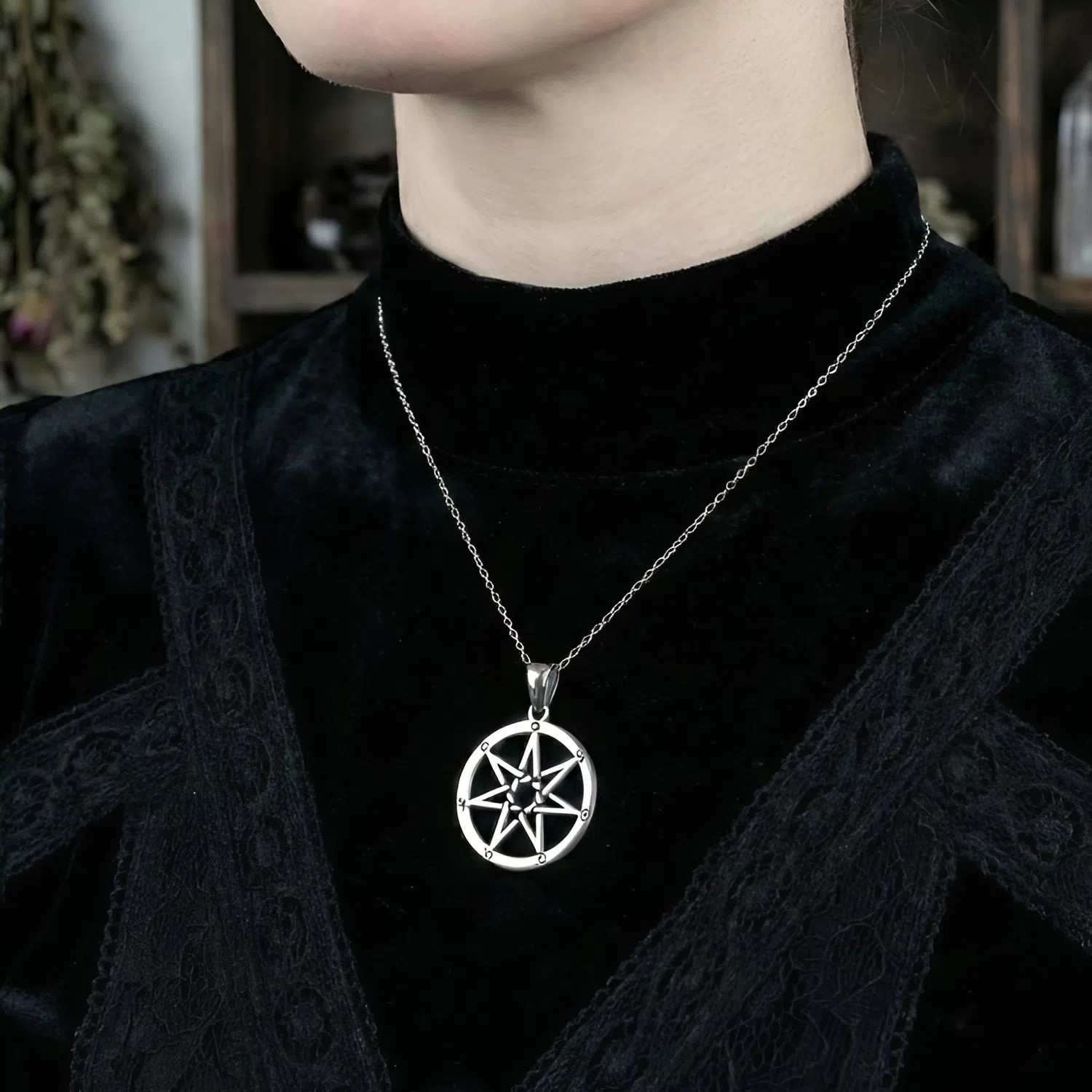 Fairy Star Necklace Pendant in 925 Sterling Silver Septagram Jewelry