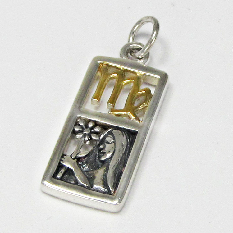 Sterling Silver Virgo the Virgin Zodiac Sign Pendant Charm with Vermeil