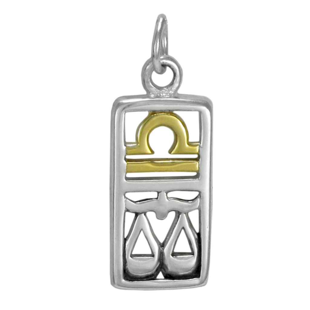 Sterling Silver Libra the Scales Zodiac Sign Pendant Charm with Vermeil