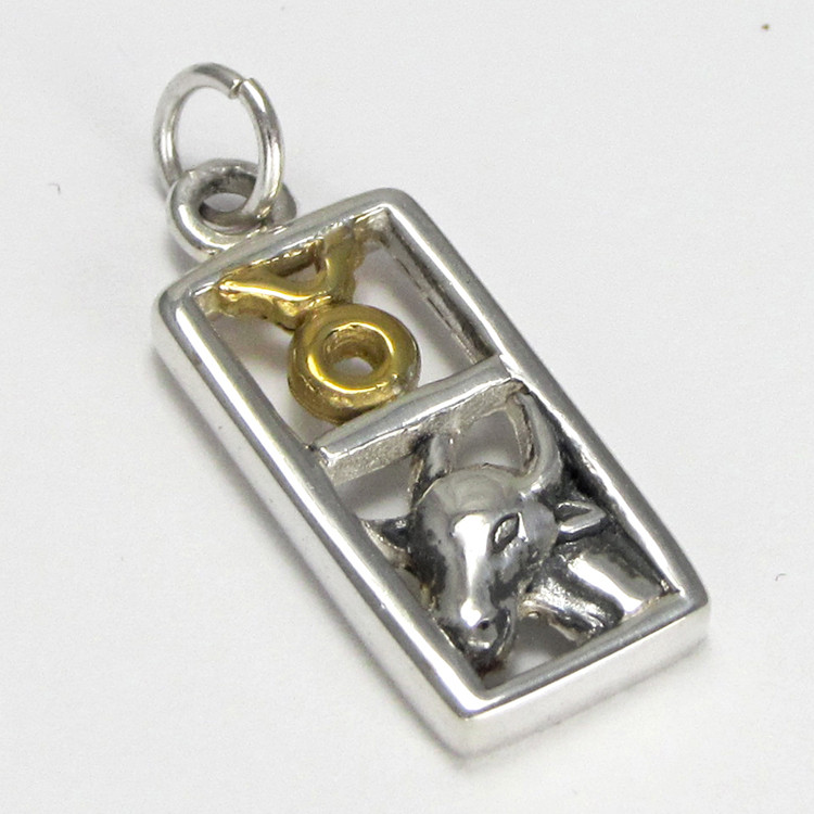 Sterling Silver Taurus the Bull Zodiac Sign Pendant Charm with Vermeil