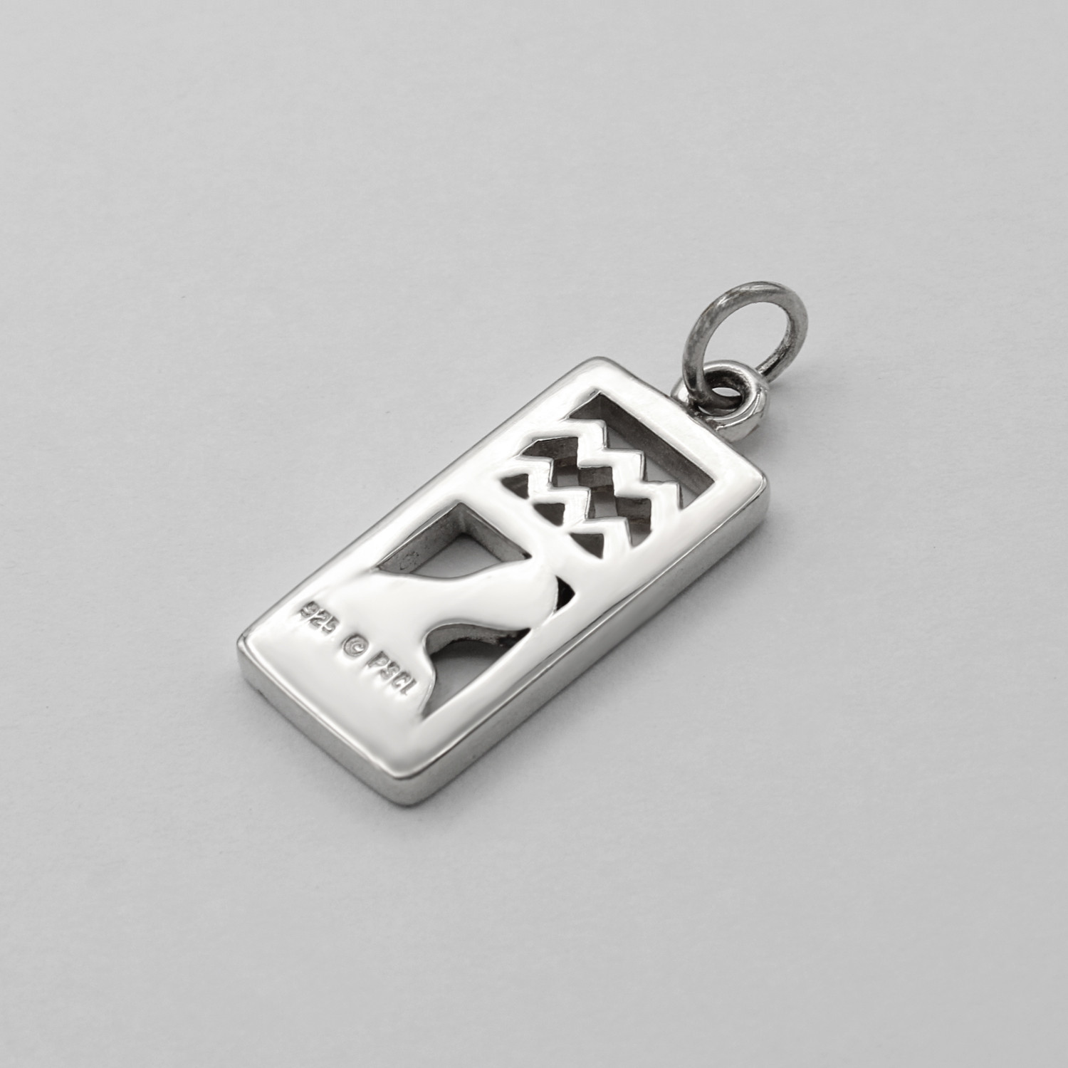 Aquarius horoscope charm displayed on a neutral background, emphasizing the contrast between the silver frame and gold accents