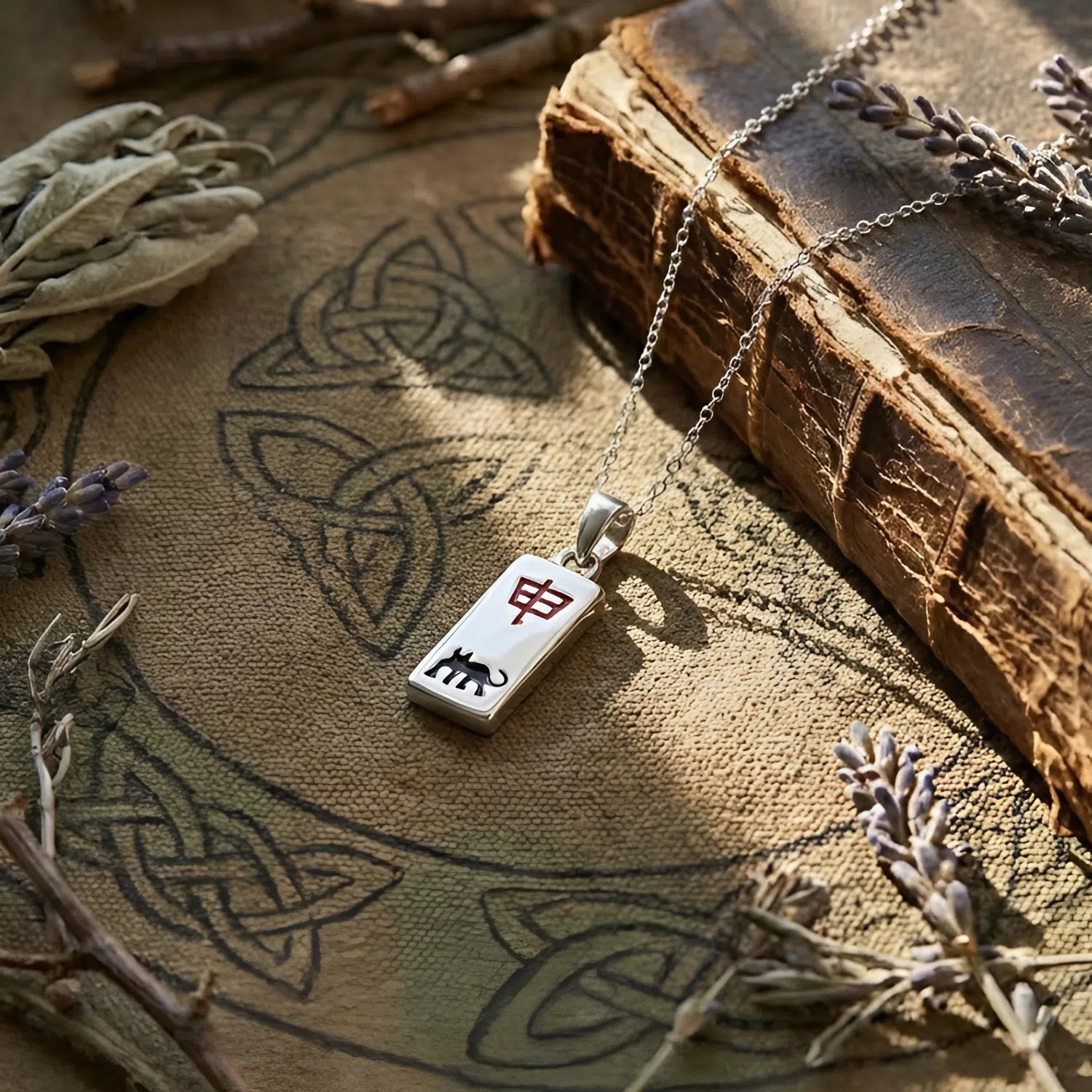 Engraved Silver Chinese Zodiac Monkey Rectangle Pendant